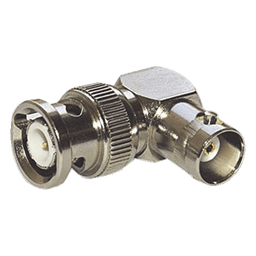 Adaptador Coaxial / BNC Macho a BNC Hembra / Ángulo Recto / 75 Ohm / Níquel-Oro-Teflón