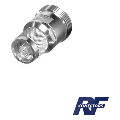 Adaptador en Línea / DIN 7-16 Hembra a N Macho / Cuerpo de Bronce Plateado / Contacto Plateado / Aislante de Teflón