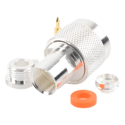 Conector RF N Macho / Ensamble por Rosca / Compatibilidad RG-58/U y RG-142/U / Cuerpo Bronce Plateado / Contacto Oro / Aislante Teflón
