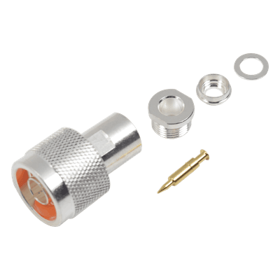 Conector N Macho de Rosca para Cables RG-8/X, LMR-240, BELDEN 9258, Plata / Oro / Teflón.