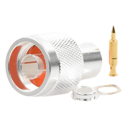 Conector N Macho de Rosca para Cables RG-8/X, LMR-240, BELDEN 9258, Plata / Oro / Teflón.