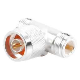 Adaptador en T, de Conector N Macho a Doble N Hembra, Plata/ Oro/ Teflón.
