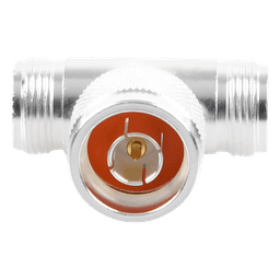 Adaptador en T, de Conector N Macho a Doble N Hembra, Plata/ Oro/ Teflón.