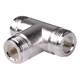 Adaptador en T, Triple Conectores N Hembra, Plata/ Oro/ Teflón.