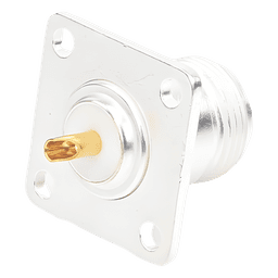 Conector N Hembra para Montaje Frontal en Panel con 4 Perforaciones a 18 mm, Plata/ Oro/ Teflón.