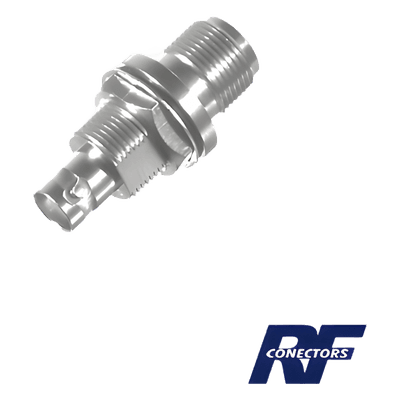 Adaptador RF / N Hembra a BNC Hembra / Montaje Chasis Doble D Plano / Bronce Niquelado / Contacto Oro / Aislante Teflón