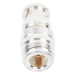 Adaptador RF Coaxial / 50 Ohm / N Hembra a BNC Macho / Montaje en Línea / Cuerpo Bronce Plateado / Contacto Oro / Aislante Teflón