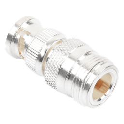 Adaptador RF Coaxial / 50 Ohm / N Hembra a BNC Macho / Montaje en Línea / Cuerpo Bronce Plateado / Contacto Oro / Aislante Teflón