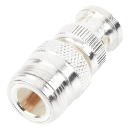 Adaptador RF Coaxial / 50 Ohm / N Hembra a BNC Macho / Montaje en Línea / Cuerpo Bronce Plateado / Contacto Oro / Aislante Teflón