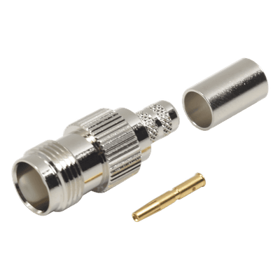 Conector TNC Hembra de Anillo Plegable para Cables RG-8/X, LMR-240, Grupo X, Níquel/ Oro/ Delrin.