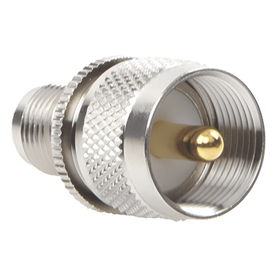 Adaptador en Línea de Conector TNC Hembra a UHF Macho (PL-259), Níquel/ Oro/ Teflón.