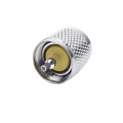 Conector Coaxial UHF Macho / PL-259 / Anillo Plegable / RG-8/X, LMR-240, 9258 / Níquel-Plata / Baquelita
