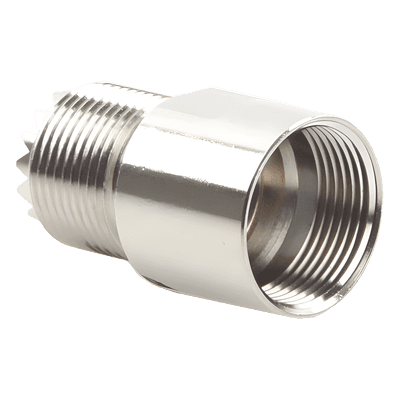 Conector UHF Hembra (SO-239) para Cables RG-8/U (8237), RG-213/U (8267), RG-214 (8268), Niquel/ Plata/  Teflón.