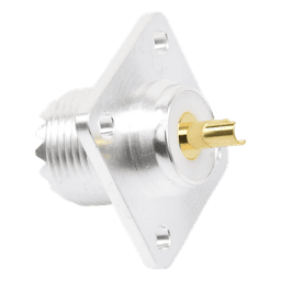Conector RF Hembra / UHF SO-239 / Montaje Chasis 4 Hoyos / Terminal Soldable / Aislante Teflón