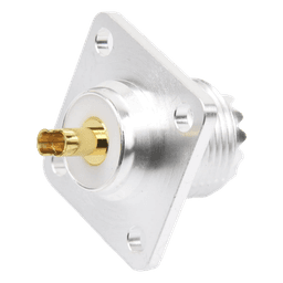 Conector RF Hembra / UHF SO-239 / Montaje Chasis 4 Hoyos / Terminal Soldable / Aislante Teflón
