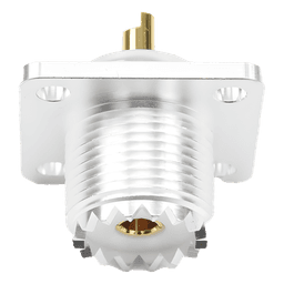 Conector RF Hembra / UHF SO-239 / Montaje Chasis 4 Hoyos / Terminal Soldable / Aislante Teflón
