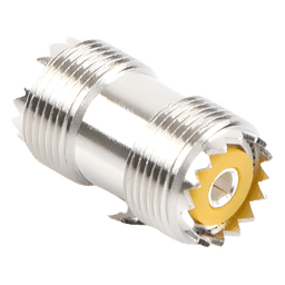 Adaptador Barril en Línea, de Conector UHF Hembra (SO-239) a UHF Hembra (SO-239), Niquel/ Plata/ Dap.