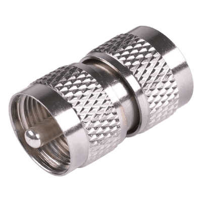 Adaptador Barril en Línea, de Conector UHF Macho (PL-259) a UHF Macho (PL-259), Níquel/ Plata/ Teflón.