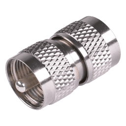Adaptador Barril en Línea, de Conector UHF Macho (PL-259) a UHF Macho (PL-259), Níquel/ Plata/ Teflón.