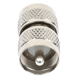Adaptador Barril en Línea, de Conector UHF Macho (PL-259) a UHF Macho (PL-259), Níquel/ Plata/ Teflón.