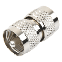 Adaptador Barril en Línea, de Conector UHF Macho (PL-259) a UHF Macho (PL-259), Níquel/ Plata/ Teflón.