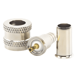 Conector Mini UHF Macho, 50 Ohm, de Anillo Plegable para Cables RG-58/U, RG-142/U, Niquel/Oro/Delrin.