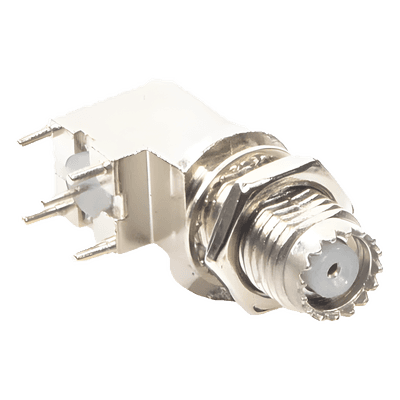 Conector Mini UHF Hembra / Montaje en PCB / Soldable / Cuerpo y Contacto de Estaño / Aislante de Polipropileno