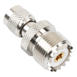 Adaptador en Línea de Conector Mini UHF Macho a UHF Hembra (SO-239), Níquel/ Oro/ Teflón.