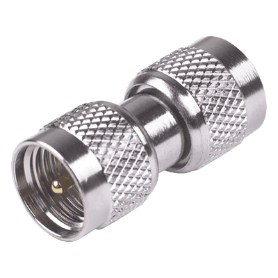 Adaptador Barril, de Conectores Mini-UHF Machos, Níquel/ Oro/ Teflón.
