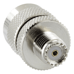 Adaptador RF / Mini UHF Hembra a UHF Macho (PL-259) / Montaje en Línea / Cuerpo Níquel / Contacto Oro / Aislante Teflón