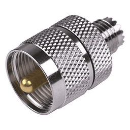 Adaptador RF / Mini UHF Hembra a UHF Macho (PL-259) / Montaje en Línea / Cuerpo Níquel / Contacto Oro / Aislante Teflón