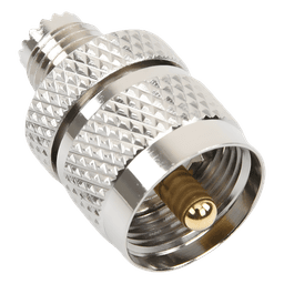 Adaptador RF / Mini UHF Hembra a UHF Macho (PL-259) / Montaje en Línea / Cuerpo Níquel / Contacto Oro / Aislante Teflón