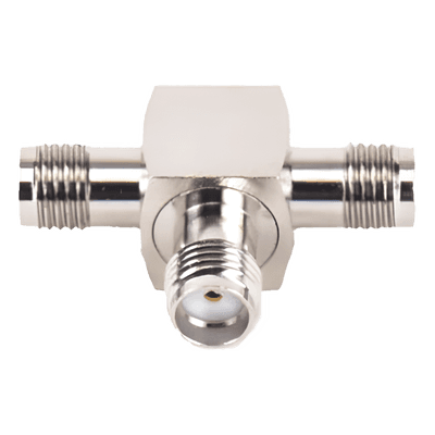 Adaptador en Forma T, de Triple Conectores SMA Hembra, Níquel/ Oro/ Teflón.