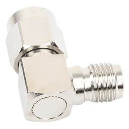 Adaptador RF Coaxial / Ángulo Recto / SMA Macho a SMA Hembra / Cuerpo Bronce Niquelado / Contacto Oro / Aislante Teflón