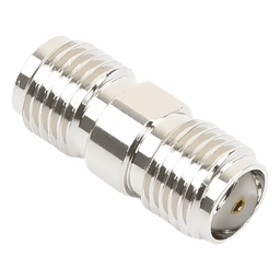Adaptador Barril RF / Conector SMA Hembra a SMA Hembra / Montaje en Línea / Cuerpo Bronce Niquelado / Contacto Oro / Aislante Teflón