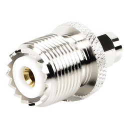Adaptador Coaxial en Línea / SMA Macho a UHF Hembra (SO-239) / Cuerpo Bronce Niquelado / Contacto Oro / Aislante Teflón