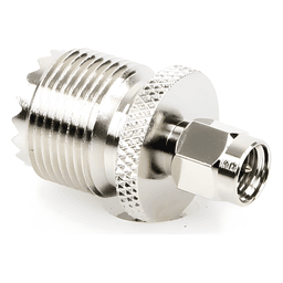 Adaptador Coaxial en Línea / SMA Macho a UHF Hembra (SO-239) / Cuerpo Bronce Niquelado / Contacto Oro / Aislante Teflón