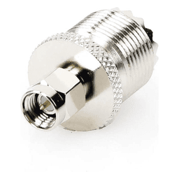 Adaptador Coaxial en Línea / SMA Macho a UHF Hembra (SO-239) / Cuerpo Bronce Niquelado / Contacto Oro / Aislante Teflón