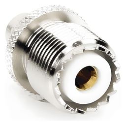 Adaptador Coaxial en Línea / SMA Macho a UHF Hembra (SO-239) / Cuerpo Bronce Niquelado / Contacto Oro / Aislante Teflón