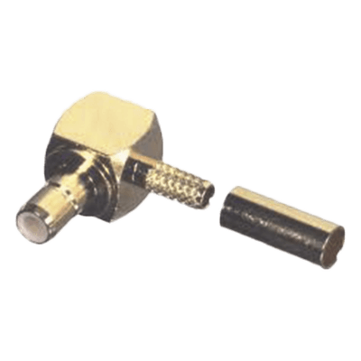 Conector SMB Hembra (Jack) en Ángulo Recto, (Pin Macho), Anillo Plegable para RG-174/U, Oro/ Oro/ Teflón.
