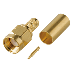 Conector SMA Macho de Rosca Izquierda, Anillo Plegable para Cable RG-58/U, Oro/ Oro/ Teflón. 