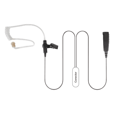 Micrófono Audífono de Solapa / 2 Cables / Tubo Acústico Transparente / PTT Integrado / Uso Rudo / Compatible Motorola y HYT