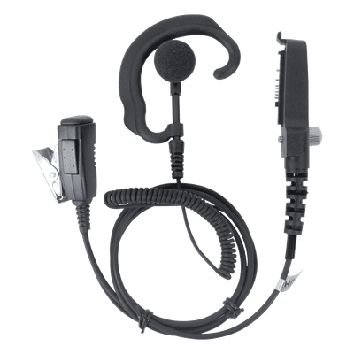 Micrófono de Solapa con Audífono / PTT Integrado / Auricular Tipo Gancho / Cable Enrollado de Poliuretano / Compatible con Radios KENWOOD Serie 80/90/140/180/NX200/NX410