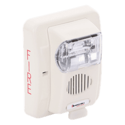 Sirena Estrobo / 24 Vcd / Multi-Candela 15-110 cd / Montaje en Pared / 5.0 x 4.5 x 2.5 pulgadas / Color Blanco