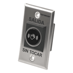 Botón de Salida sin Contacto / Sensor IR Ajustable 6 a 20 cm / LED Bicolor / Relé 0.5 a 30 s / 12-24 VCA/VCC / UL 294