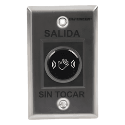 Botón de Salida sin Contacto / Sensor IR Ajustable 6 a 20 cm / LED Bicolor / Relé 0.5 a 30 s / 12-24 VCA/VCC / UL 294