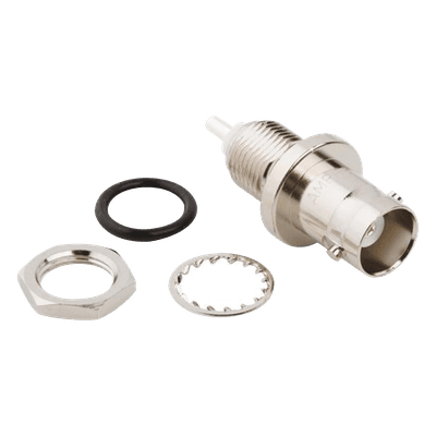 Conector BNC Hembra para Chasis en Doble D Plano, 4 GHz, Amphenol UG-657/U, Níquel/ Plata/ Teflón.