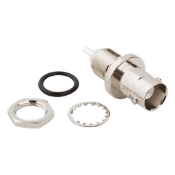 Conector BNC Hembra para Chasis en Doble D Plano, 4 GHz, Amphenol UG-657/U, Níquel/ Plata/ Teflón.