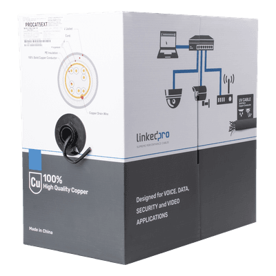 Bobina de Cable / Cat5e / FTP / 305 m (1000 pies) / Blindado / Intemperie CMX / 24 AWG / Cobre / Negro