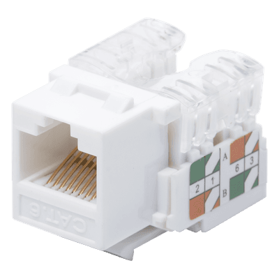 Módulo Jack Keystone / Cat6 / Clase E / Terminación 110 Punchdown / RJ45 / Sin Blindaje / Color Blanco